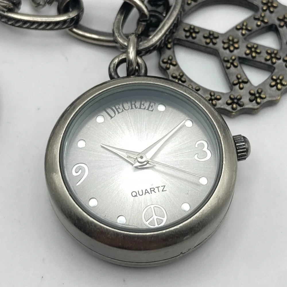 Decree Charm Bracelet Women's Watch Gunmetal Peace Love 25mm New Battery 7.25